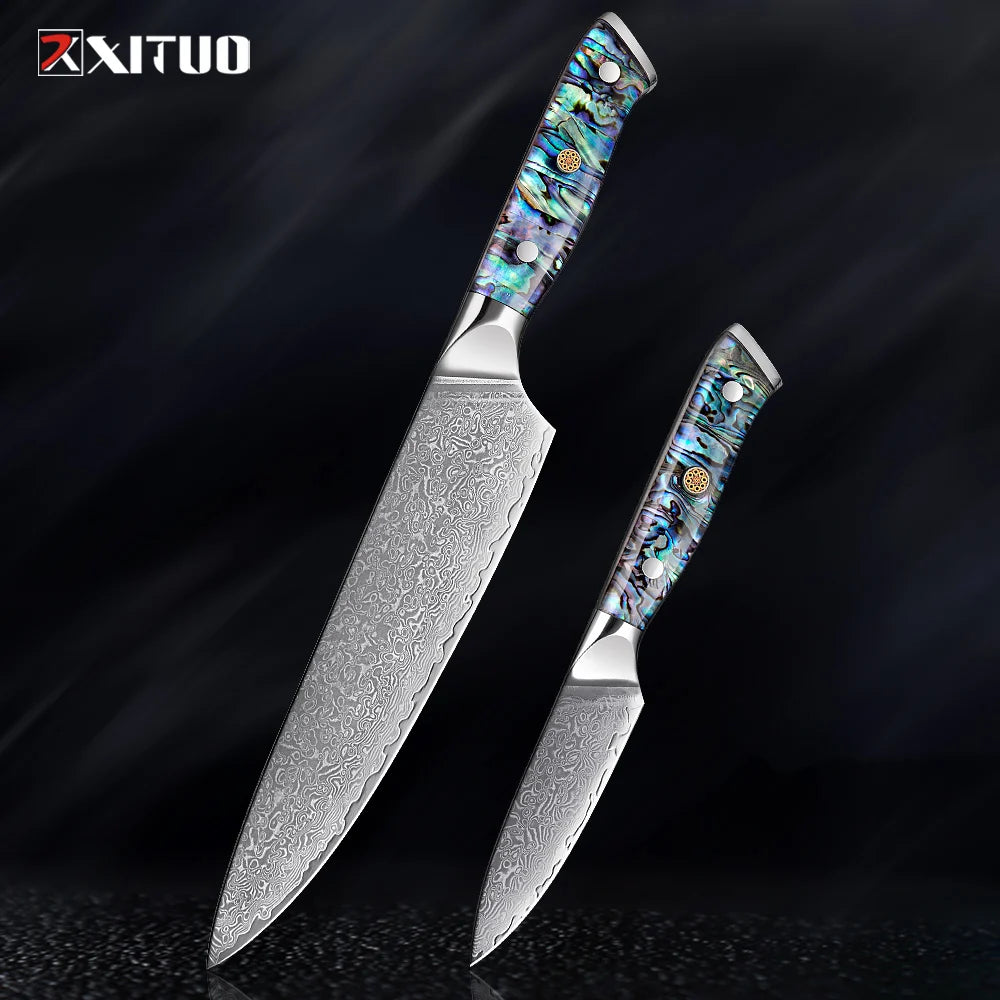1-9 Pc. Damascus Steel Kitchen Knives Set Abalone Handle