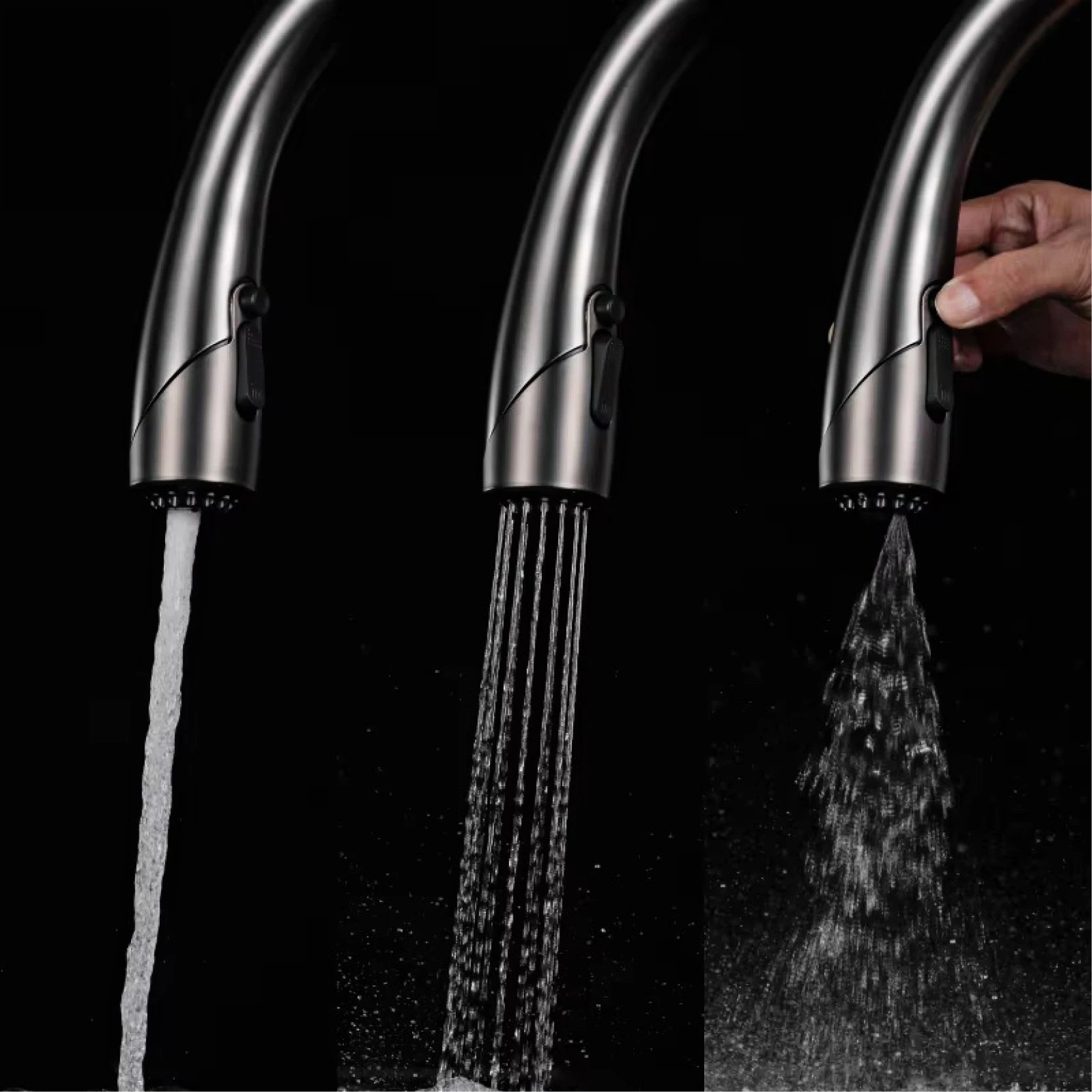 kitchen faucet, single handle, touch control, 3-function spray