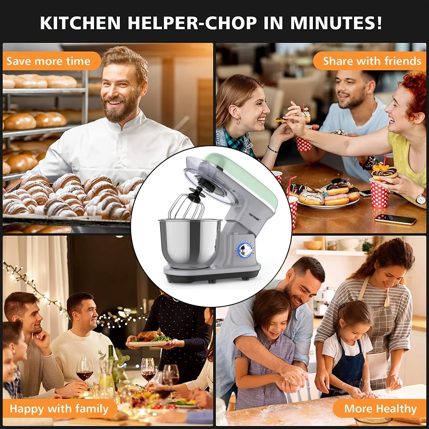 Stand Mixer, 5.5QT, 500W 6+P Speed