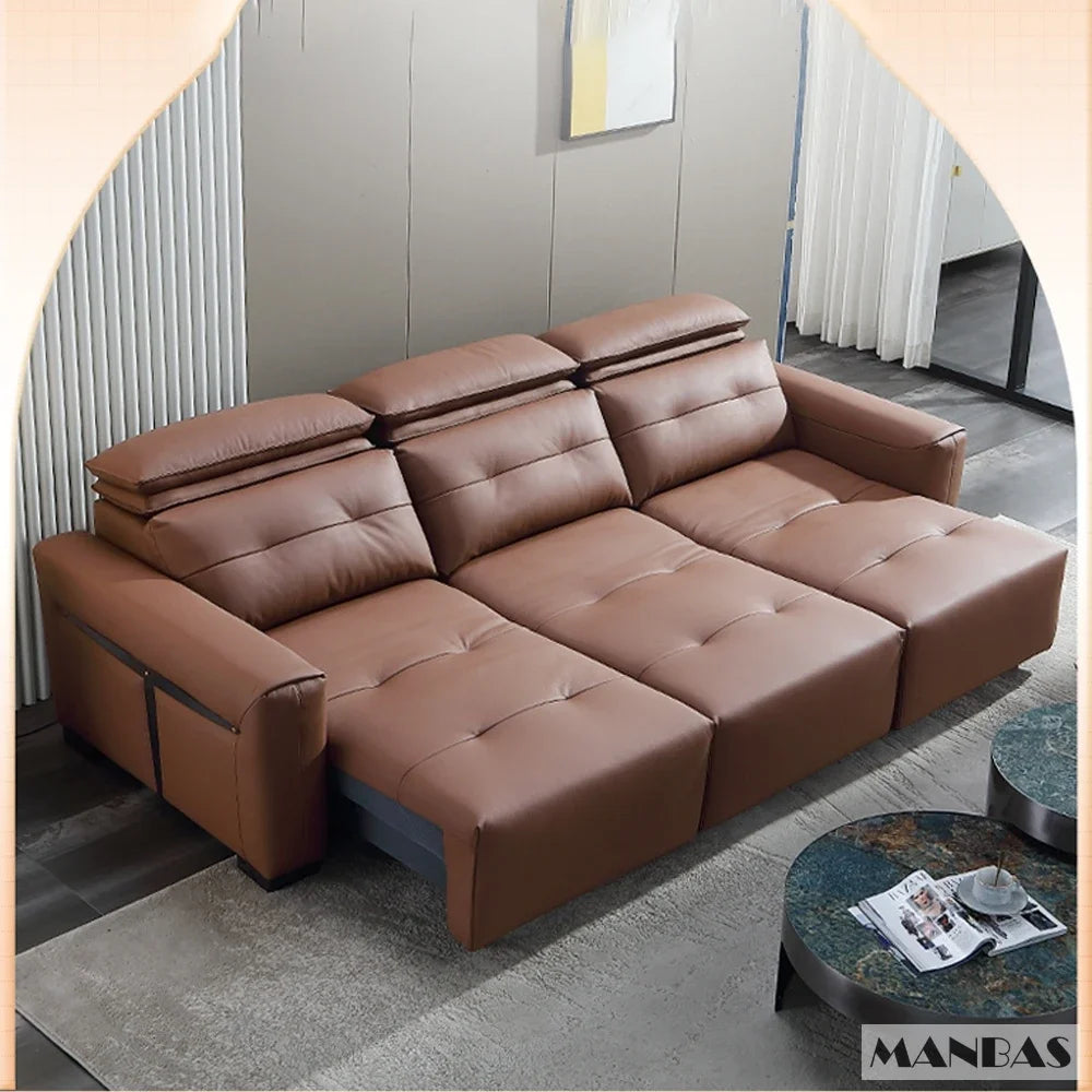 Leather Electric Convertible Sofa Bed, Adjustable Headrest