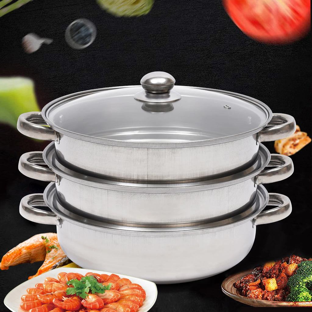 28CM 3-Tier Large Stainless Steel Steam Cooker