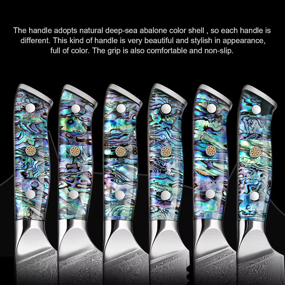 1-9 Pc. Damascus Steel Kitchen Knives Set Abalone Handle