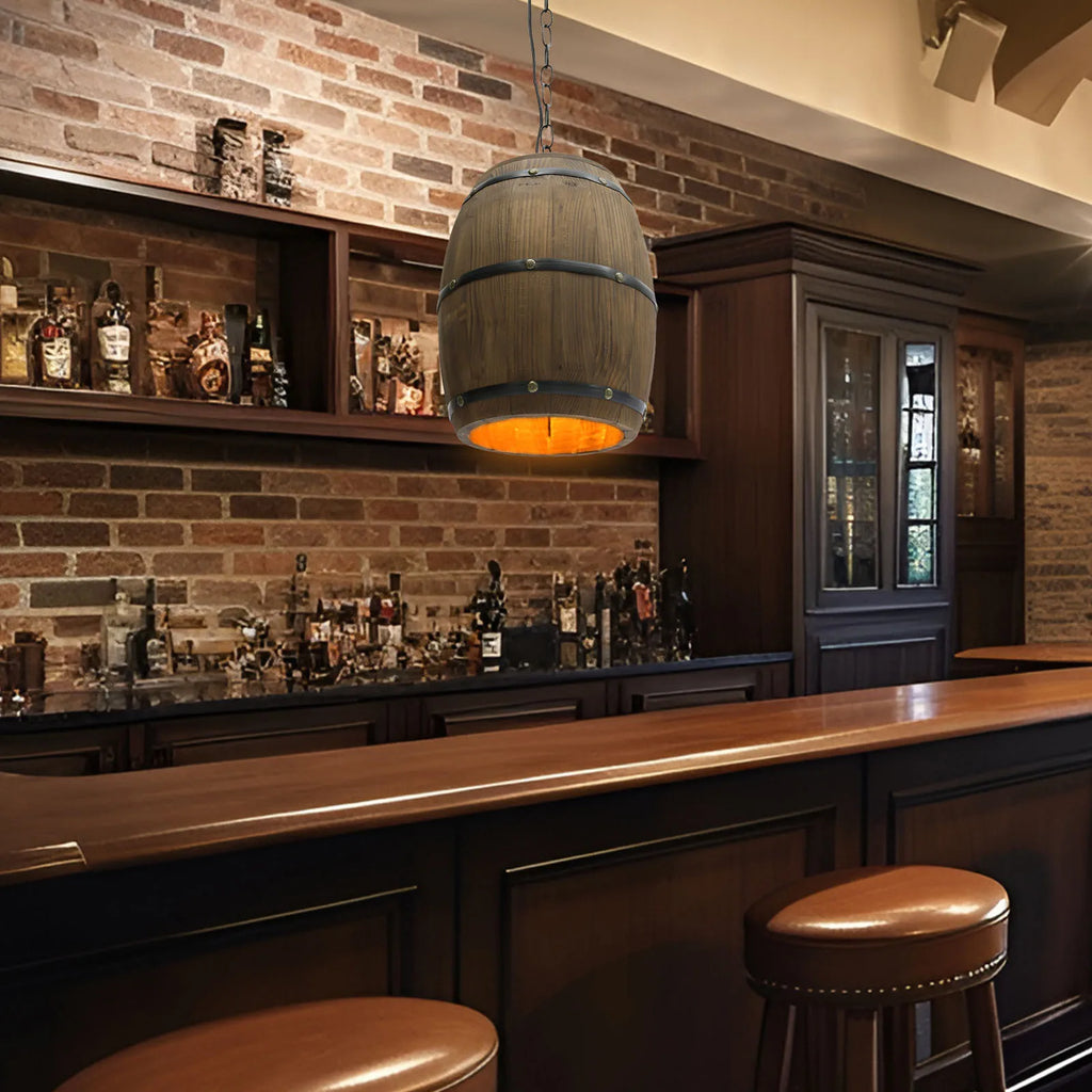 Wood Wine Barrel Pendant Light, Industrial Ceiling Lamp