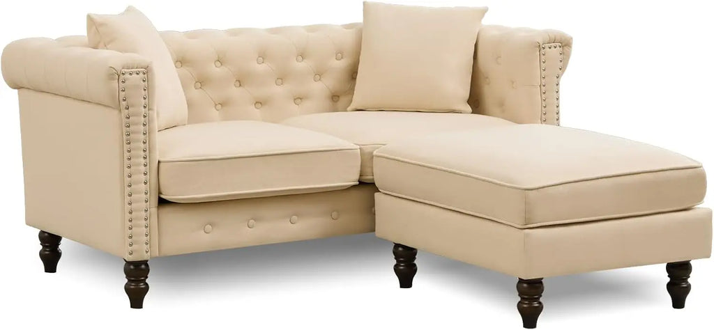 62" Sofa Couch, Wooden Legs, Ottoman