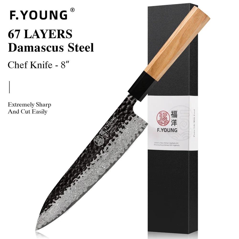 Damascus Steel Kitchen Knives, Japanese Hand Forged