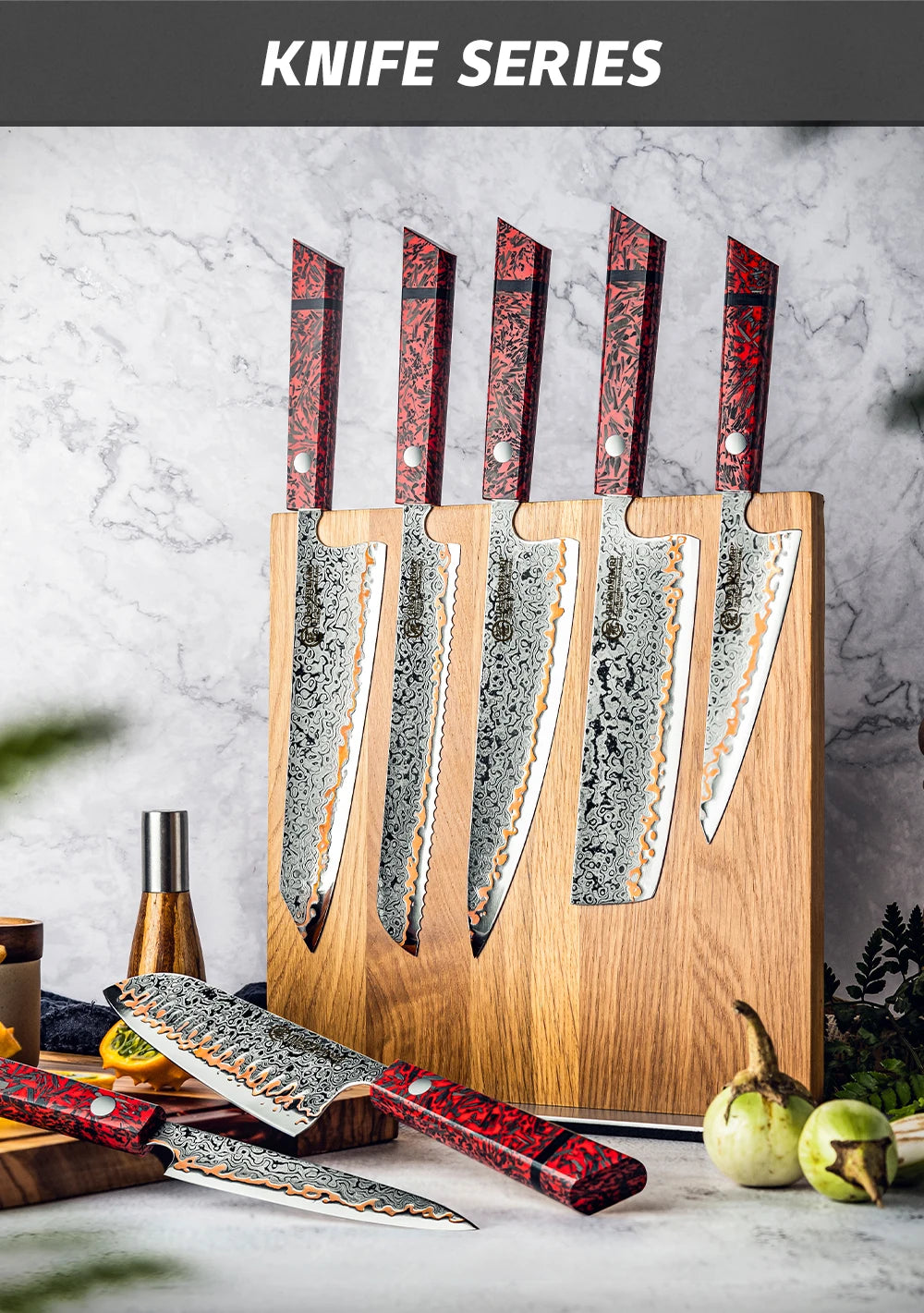 1-7PCS 55 Layers Copper Damascus Steel Chef Knife