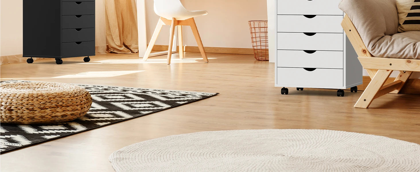 7 Drawer Storage Cabinet Wooden Mobile Cabinet, Wheels