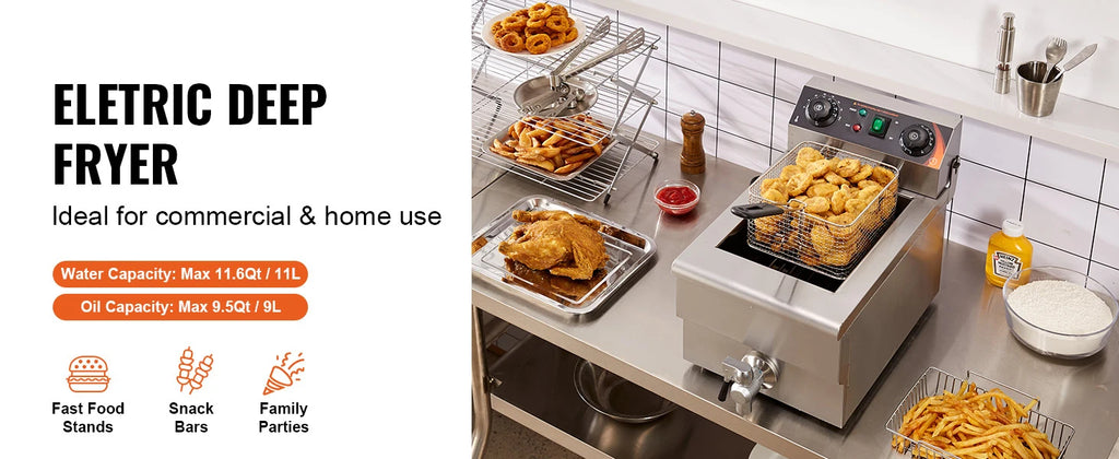 Countertop Fryer, Stainless Steel Basket, Time & Temp Control