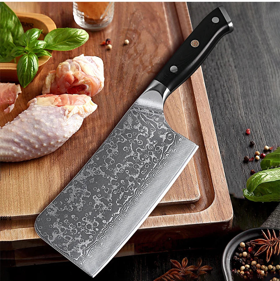 7" Bone Chopper Knife 67 Layers Japanese Damascus Steel