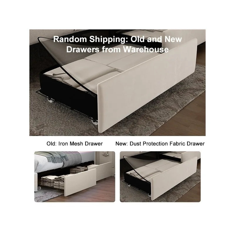 Queen Platform Bed Frame, 4 Drawers, LED Headboard