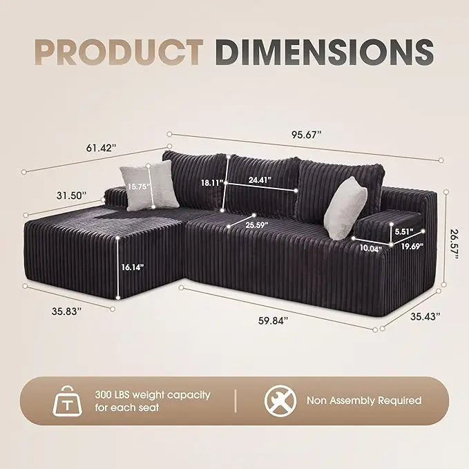 L-Shaped 3-Seat Sectional Sofa, Storage Modules