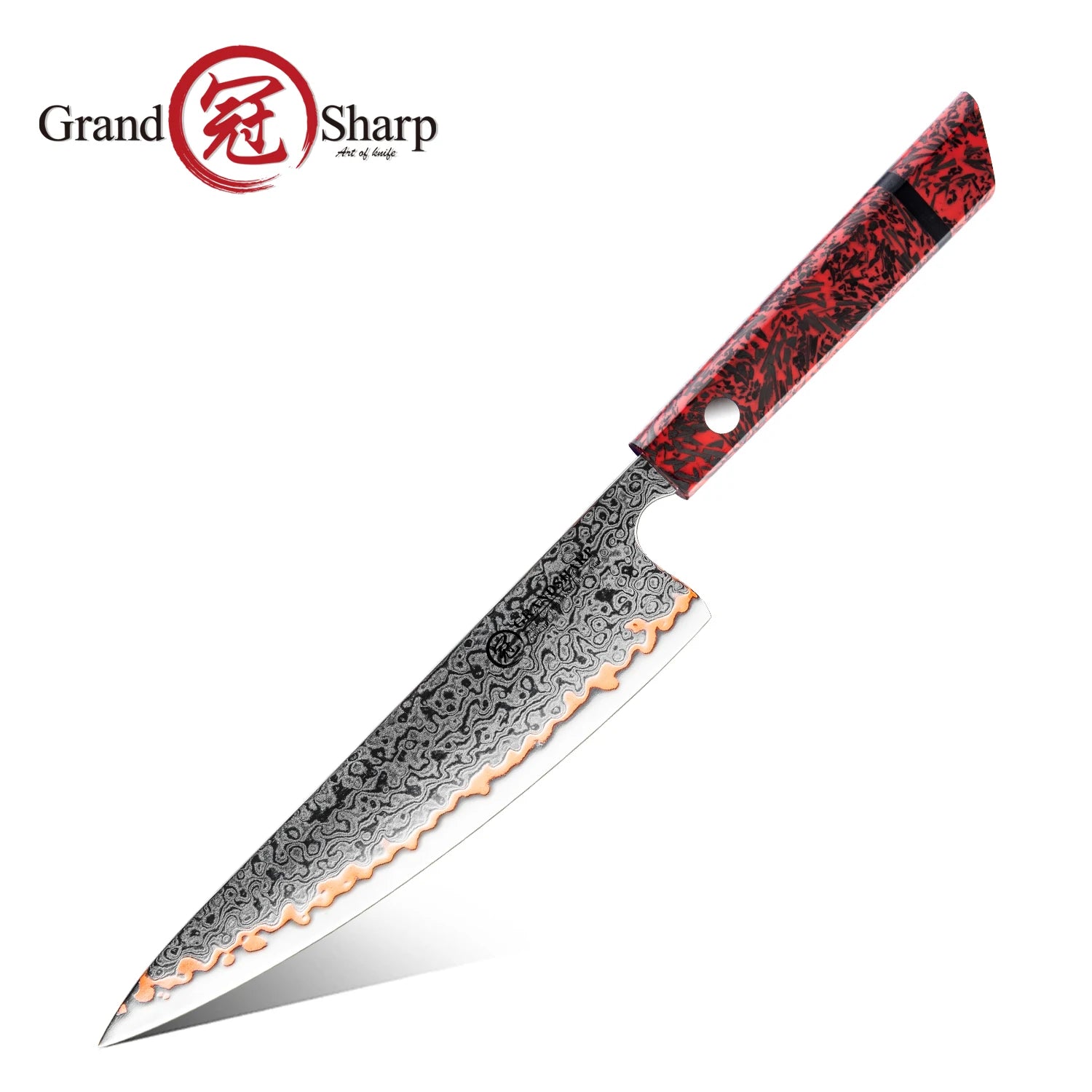1-7PCS 55 Layers Copper Damascus Steel Chef Knife
