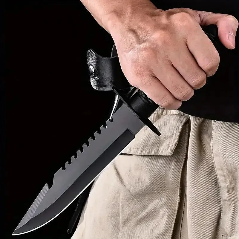 Knife with Saw Toothed Edge, Glass Breaker, Sheath