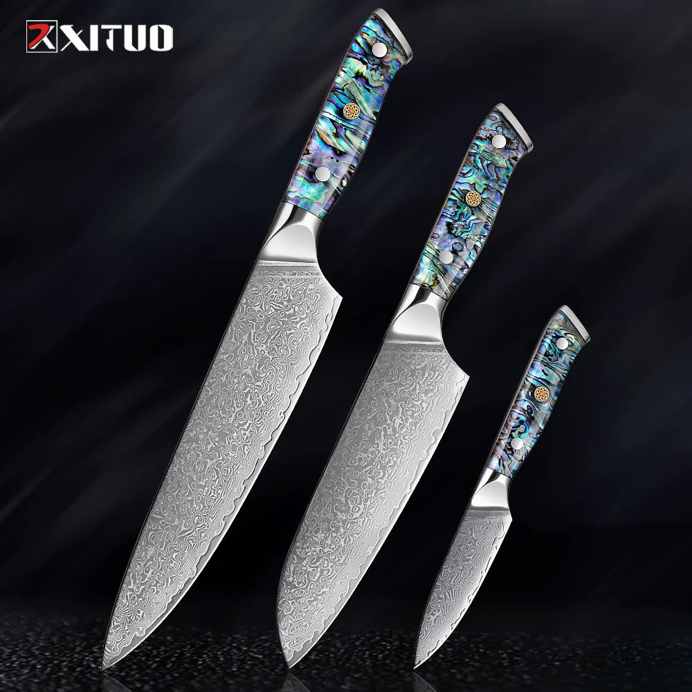 1-9 Pc. Damascus Steel Kitchen Knives Set Abalone Handle