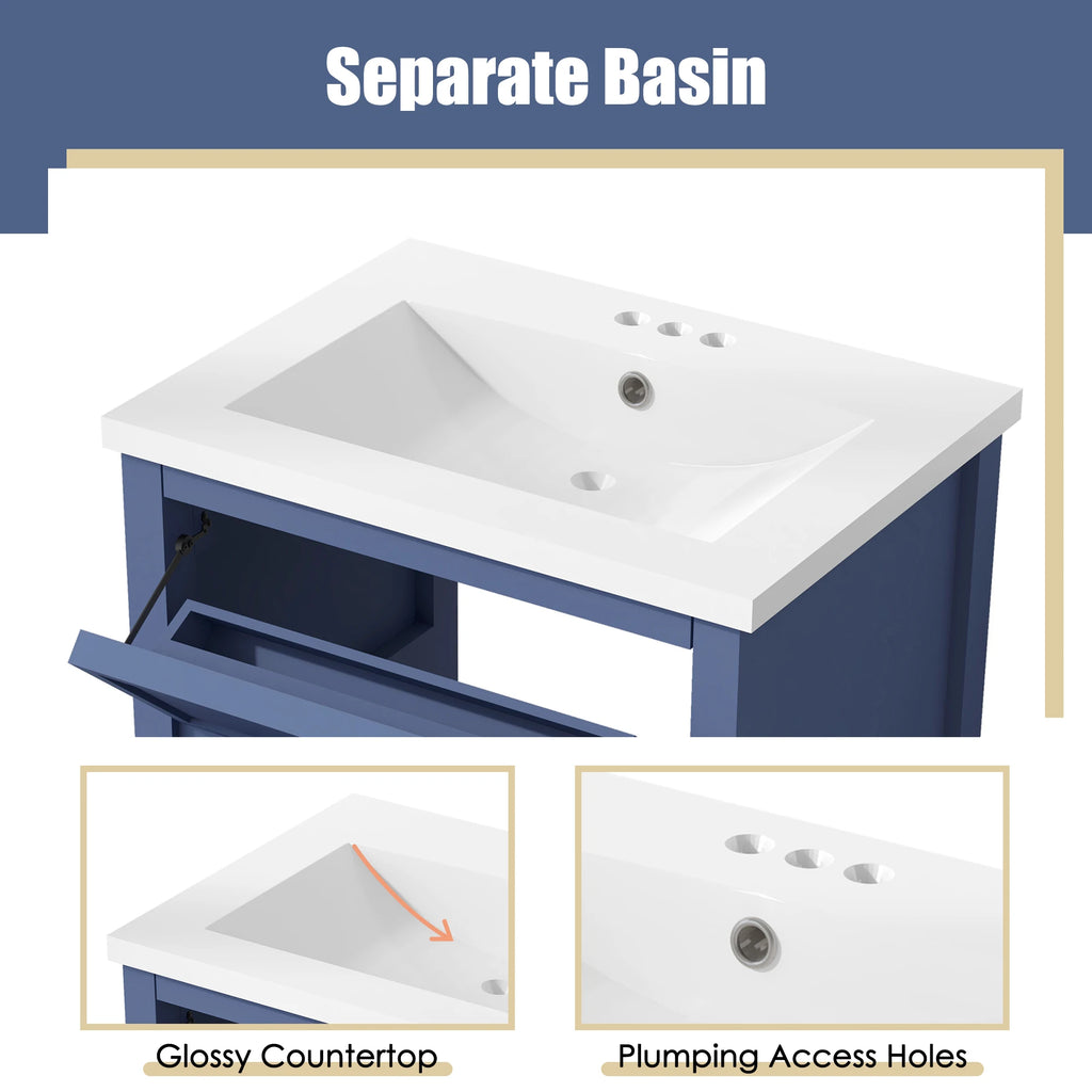 24'' Vanity with Top Sink, 2 Drawers, Wooden Cabinet