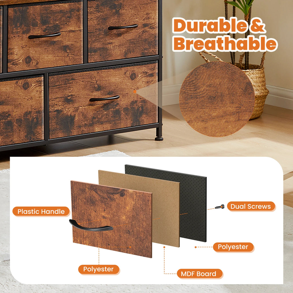 Display Cabinet Dresser, 5 Fabric Drawers, Shoe Rack