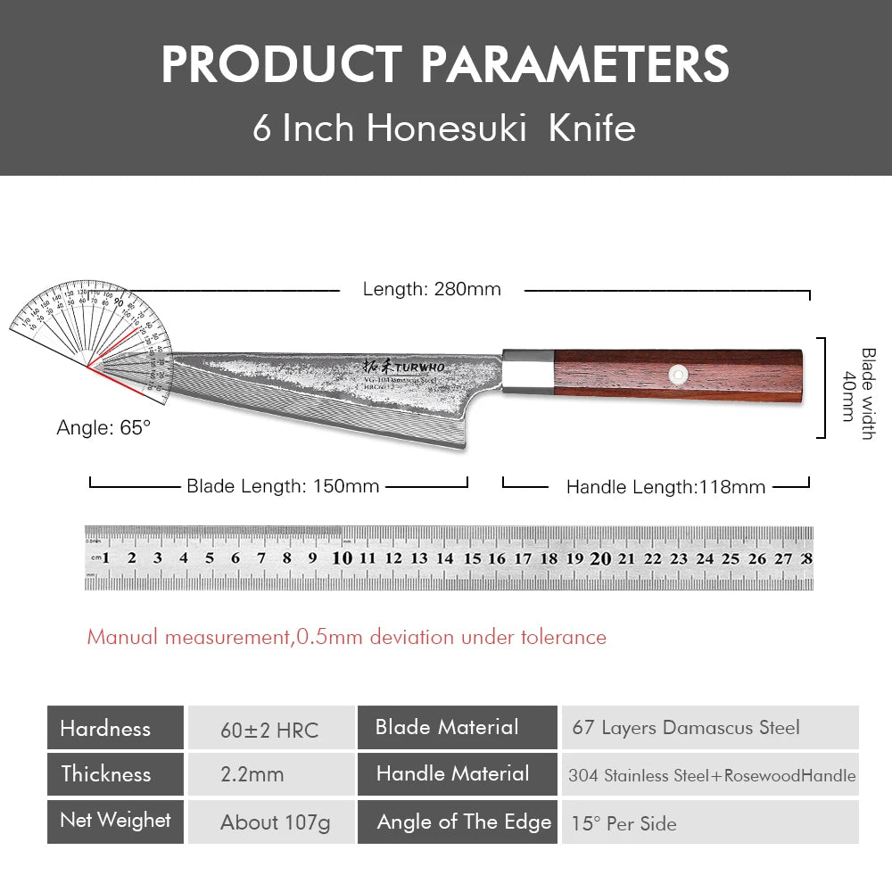 6" Honesuki Utility Knife Damascus Steel Chef Knives