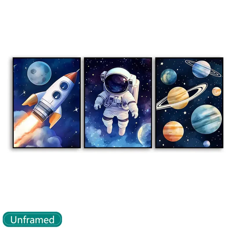 3pcs/1pc Decorative Painting, Astronaut, Outer Space