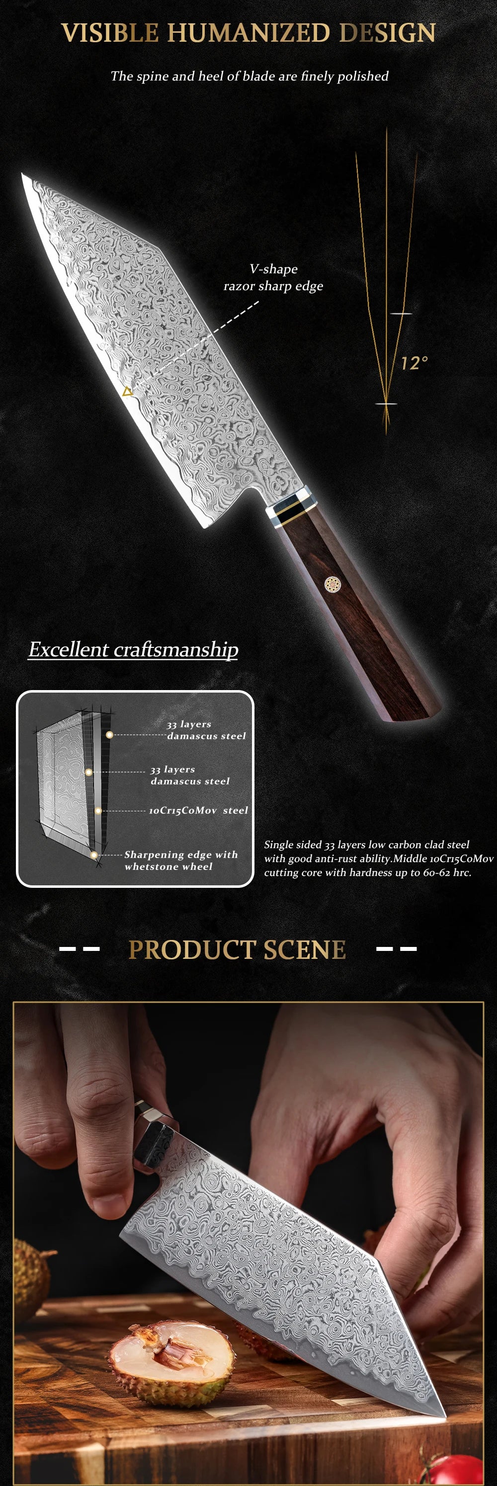 5.4” Bunka Knife 67 Layers Damascus Steel