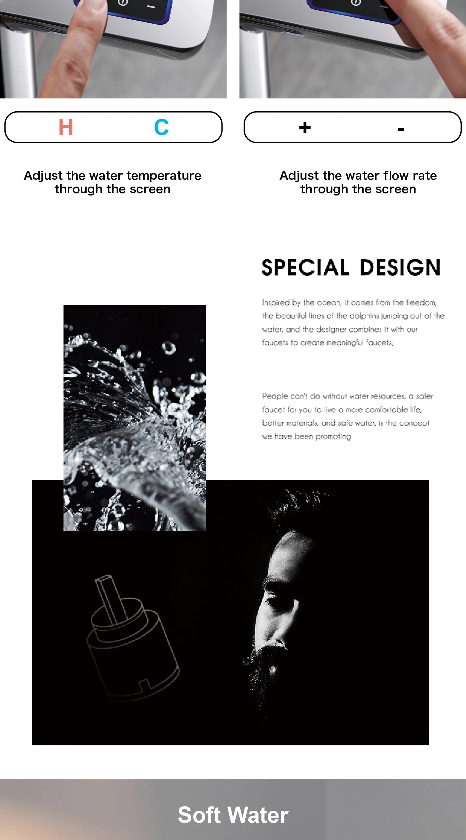 sensing kitchen faucet, LED display touch switch, 2 function spray