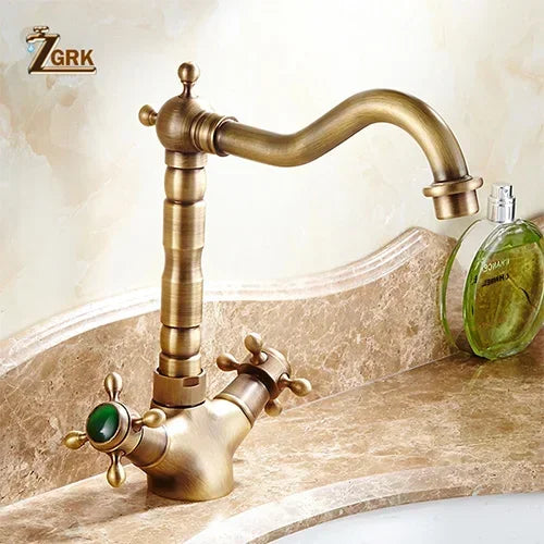 Antique Brass bathroom Dual Handle Faucet