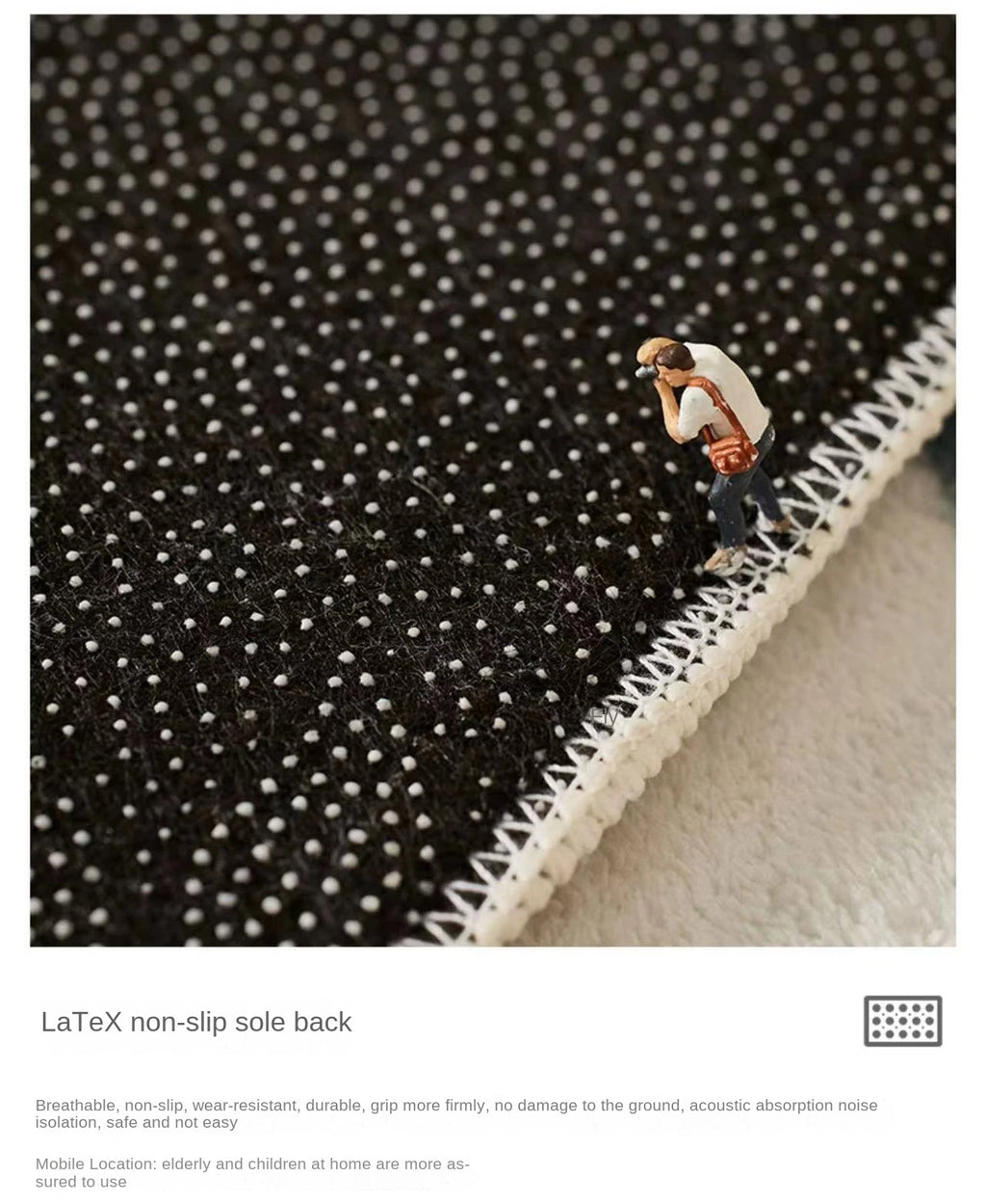 Fluffy, Soft, Plush Rugs, Black, White Lines, Washable