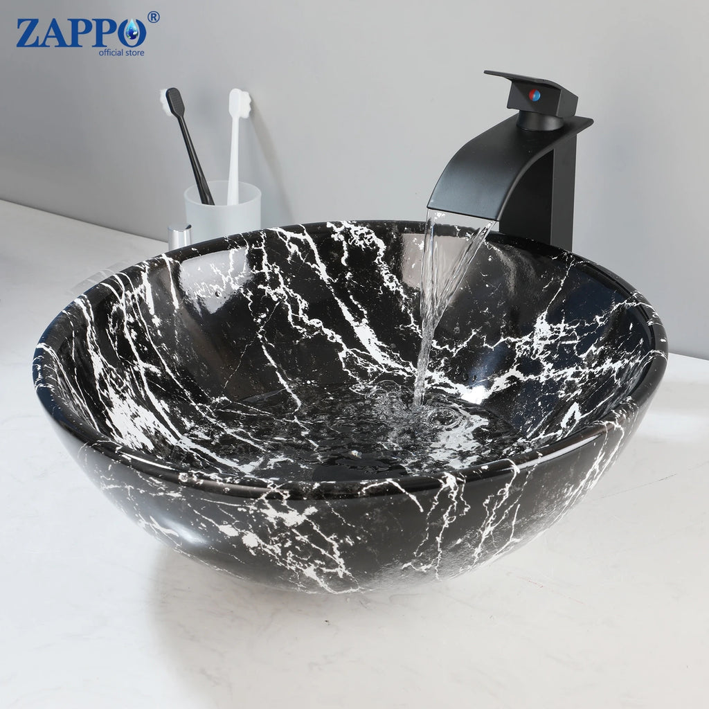 17'' Round Vessel Vanity Sink, Faucet, Drain Set