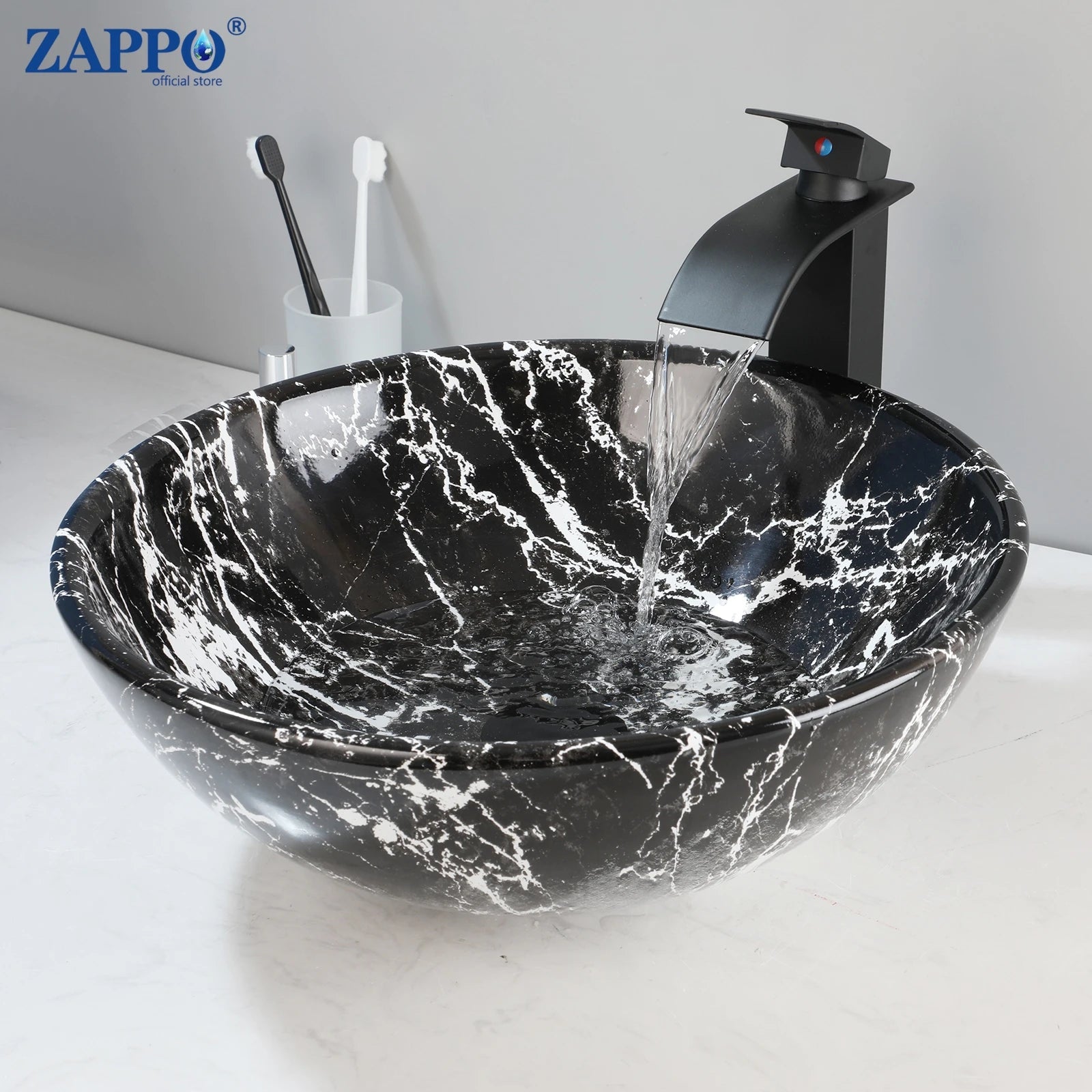 17'' Round Vessel Vanity Sink, Faucet, Drain Set