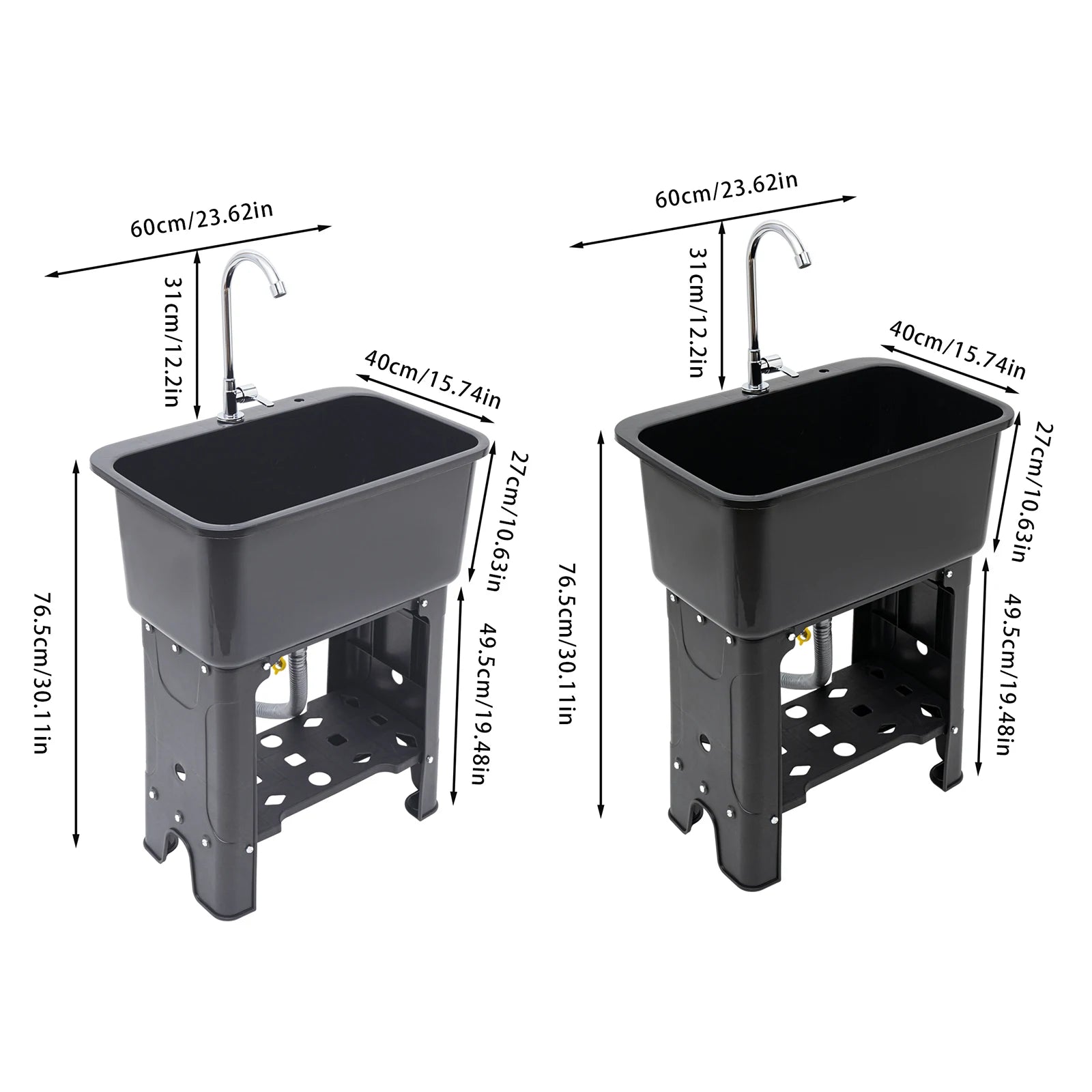 Black/Gray Floor-standing Large Sinks, Faucet, Drain