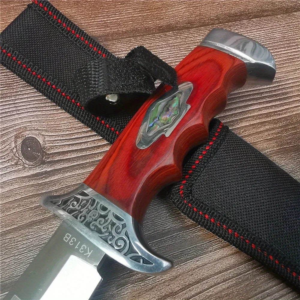 10.4" Fixed Blade Knife Wood Handle, Sheath