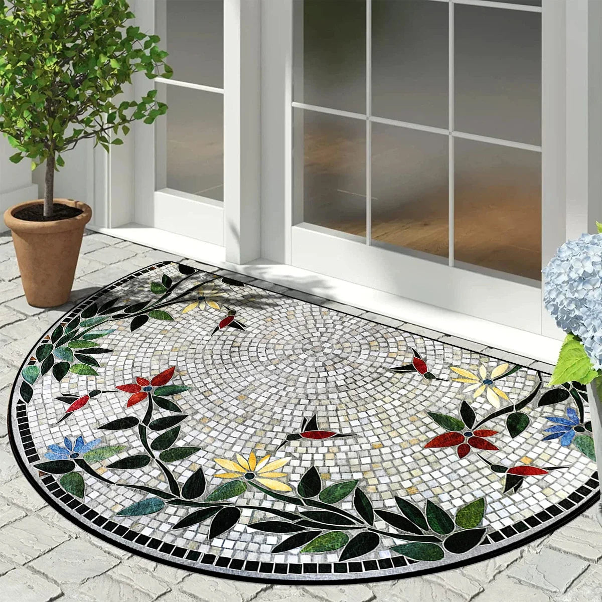 Entrance Doormat House, Outdoor, Semi-circular, Floral Style