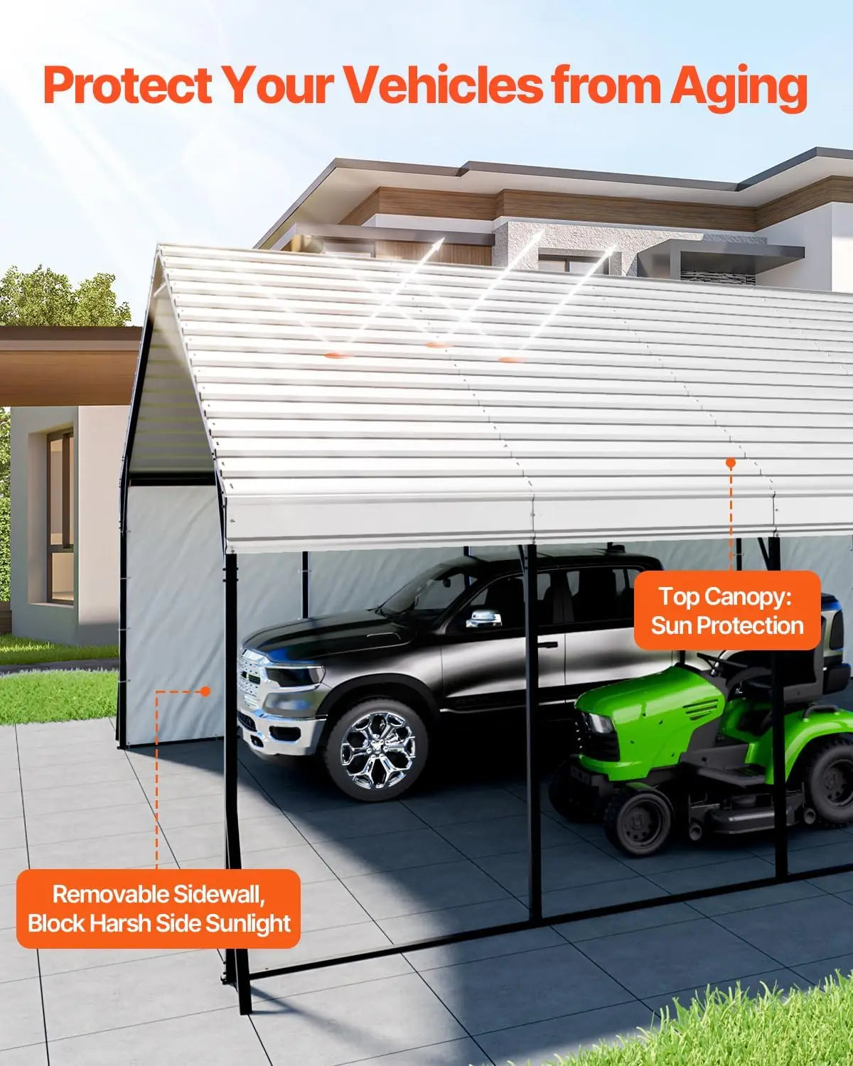 20x24 ft Metal Carport, Removable PE Sidewalls