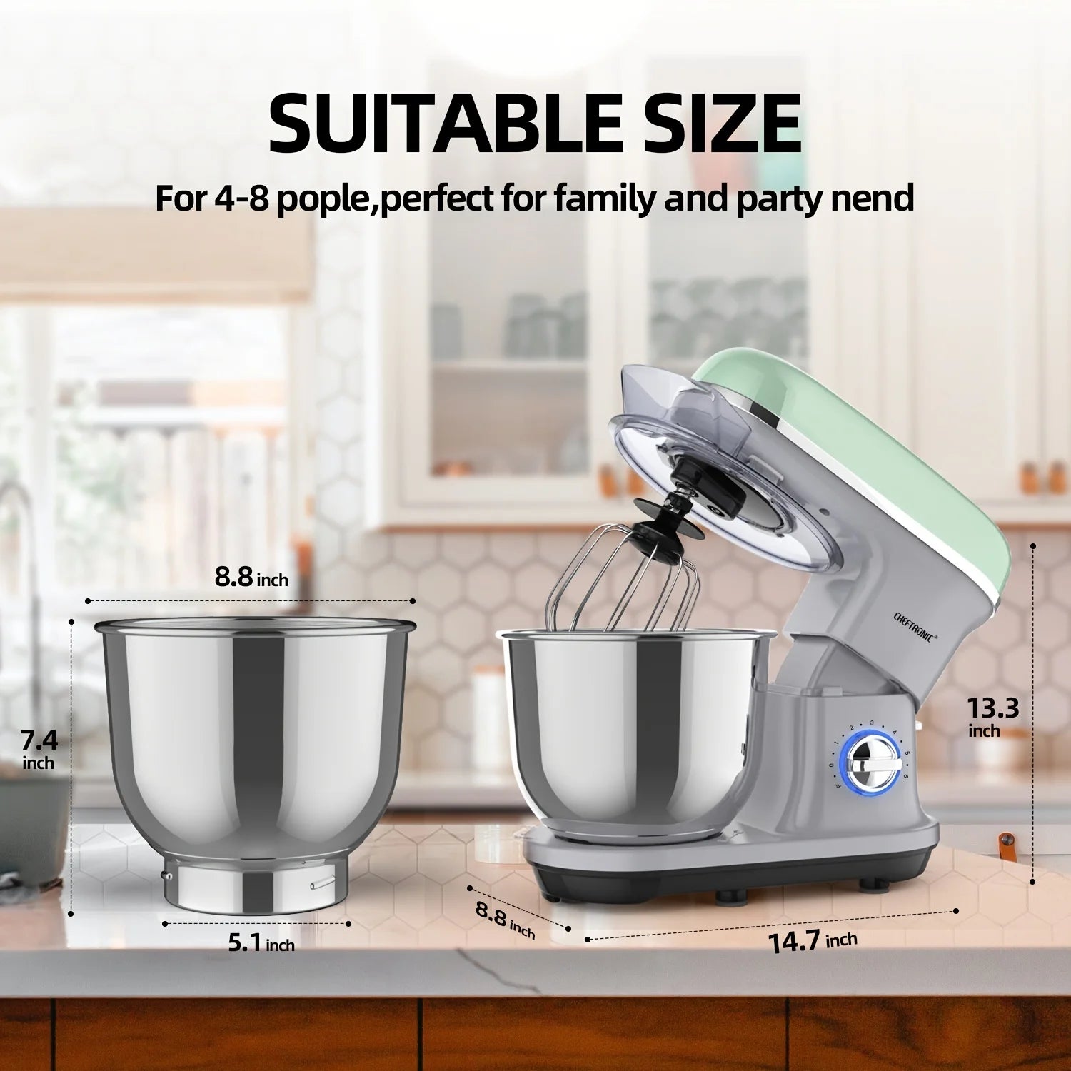 Stand Mixer, 5.5QT, 500W 6+P Speed