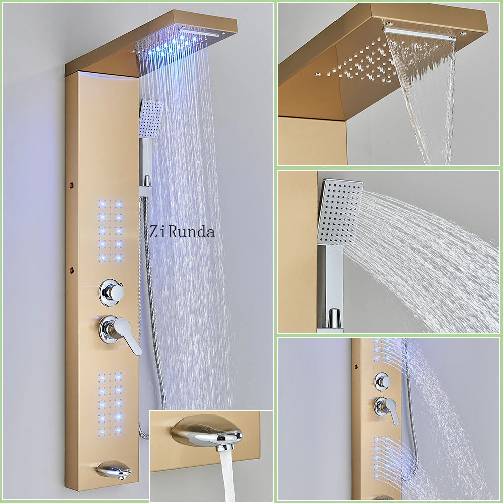 LED, massage, matte black, Stainless column, waterfall faucet