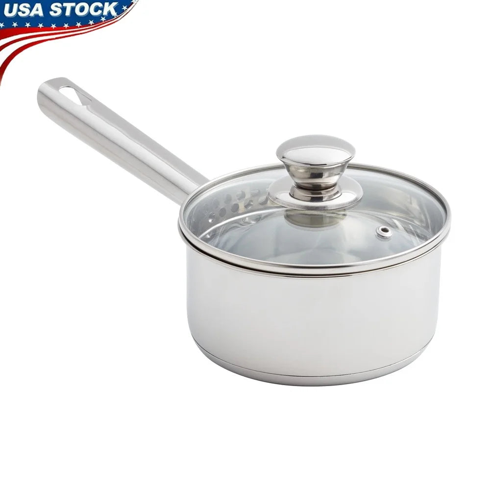 Stainless Steel Saucepan with Straining Lid, 1qt