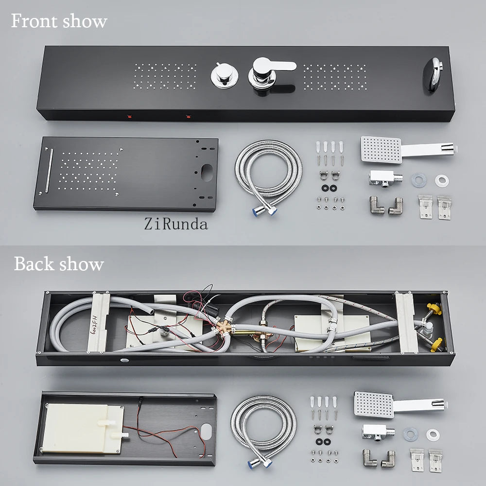 LED, massage, matte black, Stainless column, waterfall faucet