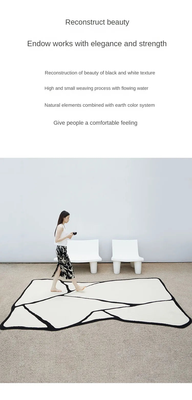 Fluffy, Soft, Plush Rugs, Black, White Lines, Washable