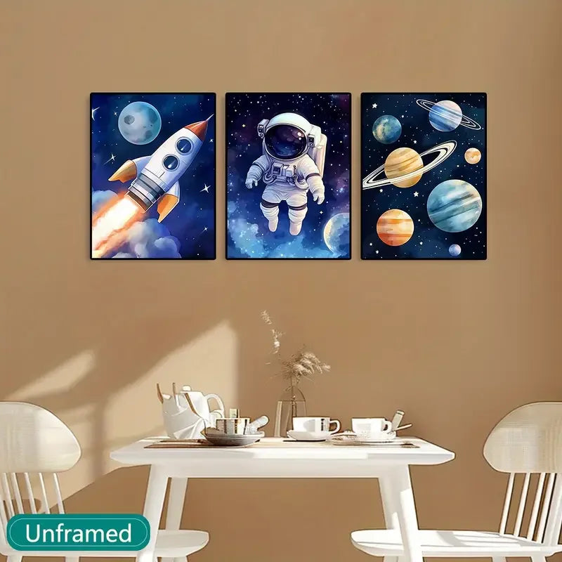 3pcs/1pc Decorative Painting, Astronaut, Outer Space