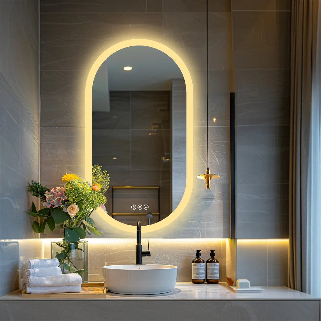 Bathroom Lighted Vanity Mirror, Frameless, Anti-Fog