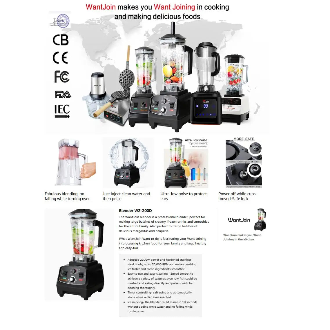 Commercial Blender Max 1800W High Power with Timer