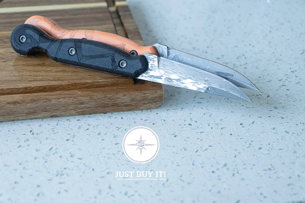 Damascus Steel, Wood Handle Fixed Blade Knife