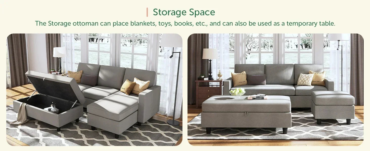3-Pc. Convertible Sleeper, Storage