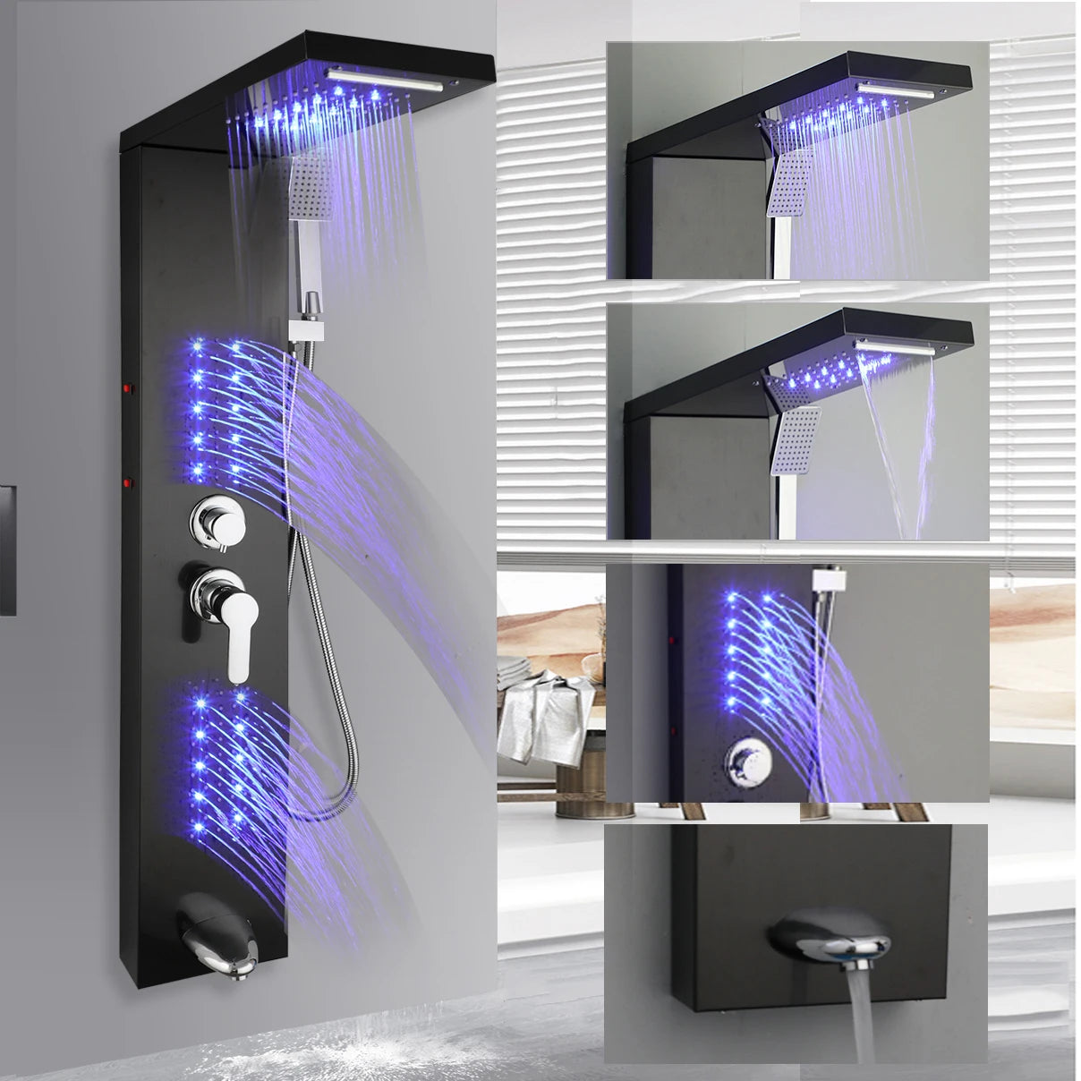 Shower Tower Waterfall Shower Head, Body Massage Jet