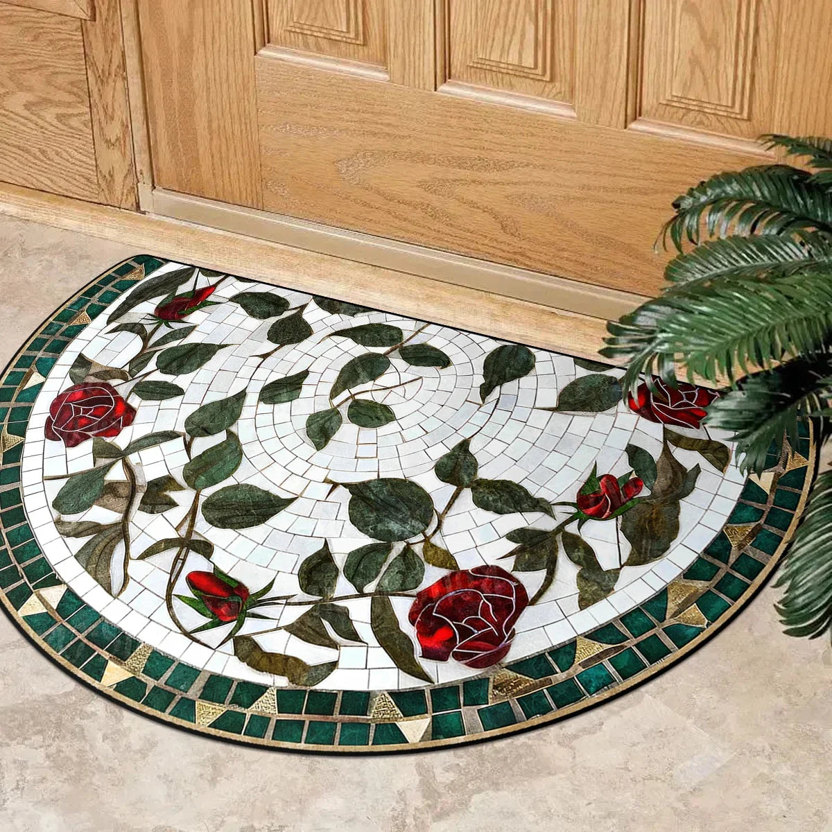 Entrance Doormat House, Outdoor, Semi-circular, Floral Style