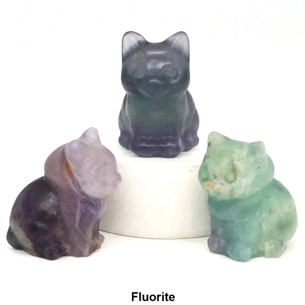 1.2" Mini Hand Carved Animal Kitty Figurine