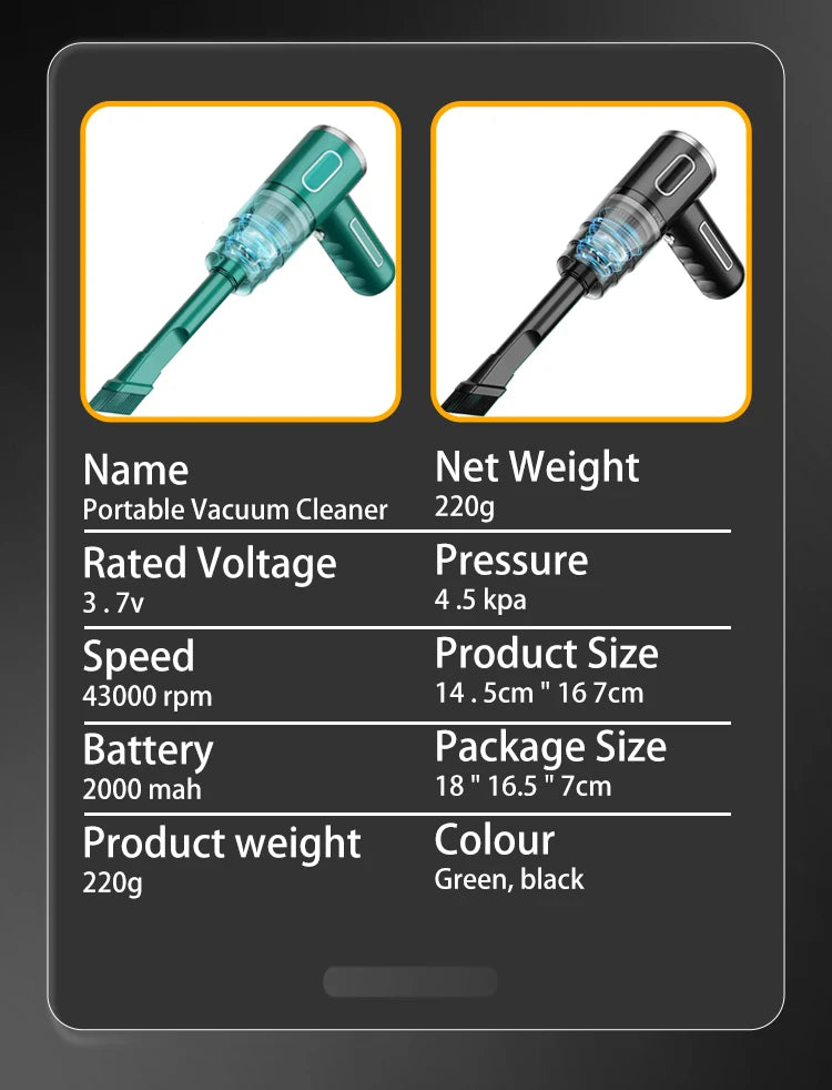 Portable Powerful Wireless Vacuum Mini Cleaning Machine