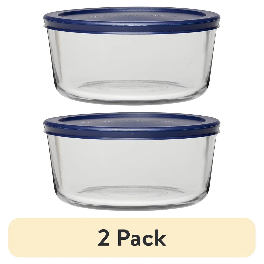 2 Pack 7 Cup Glass Food Storage Containers with SnugFit Lid Microwave Dishwasher Safe Round Kitchen Jars Healthy Durable