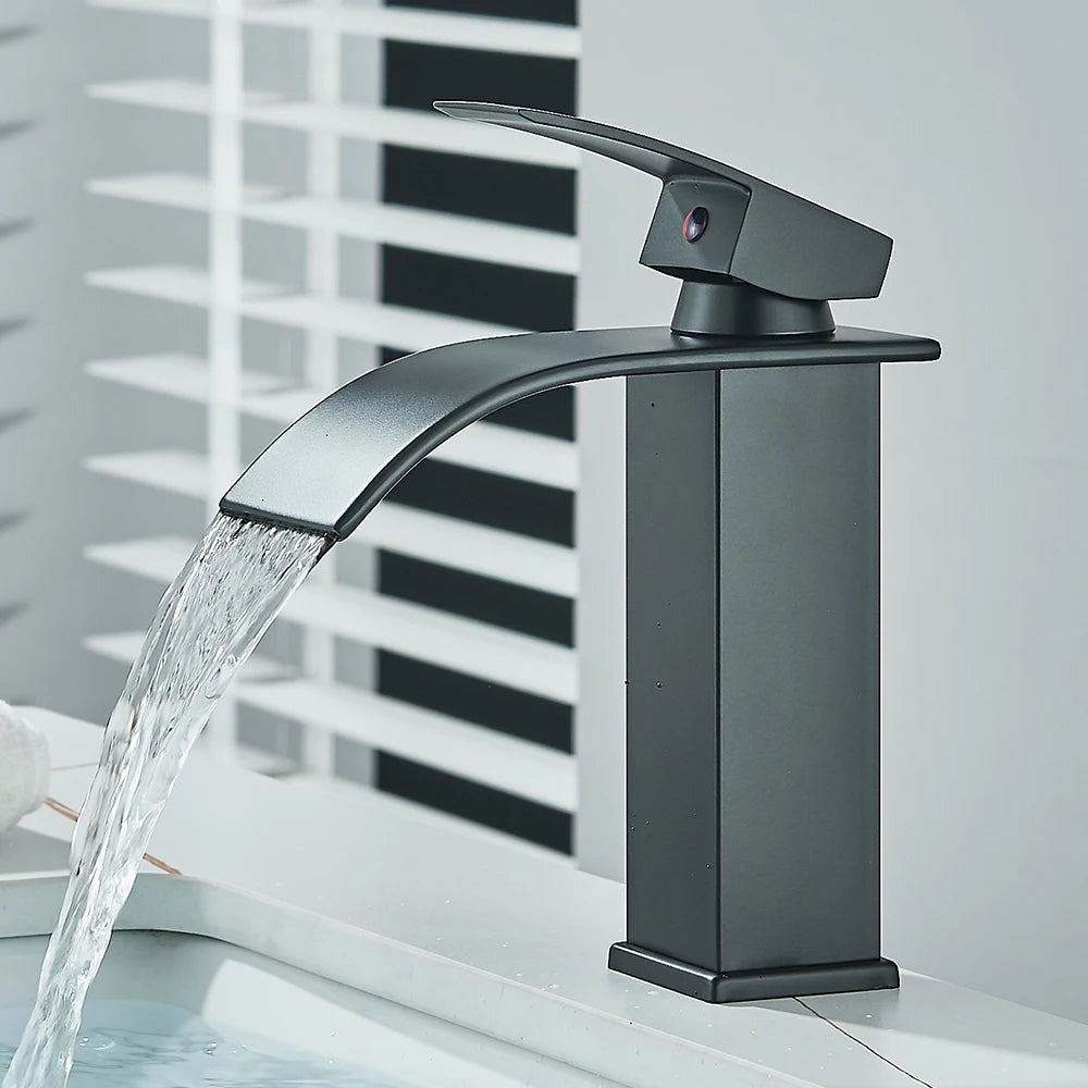 Matte Black Waterfall Basin Faucet Single Handle Mixer