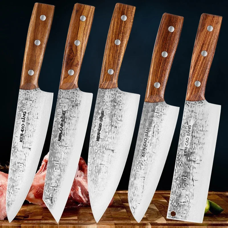 1-5pcs Japanese Kitchen Knives Set Stainless Steel Forged