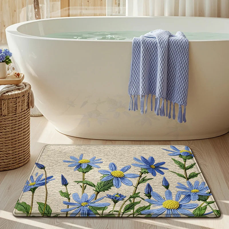 Floral Bath Mat Non-Slip Absorbent Quick Dry